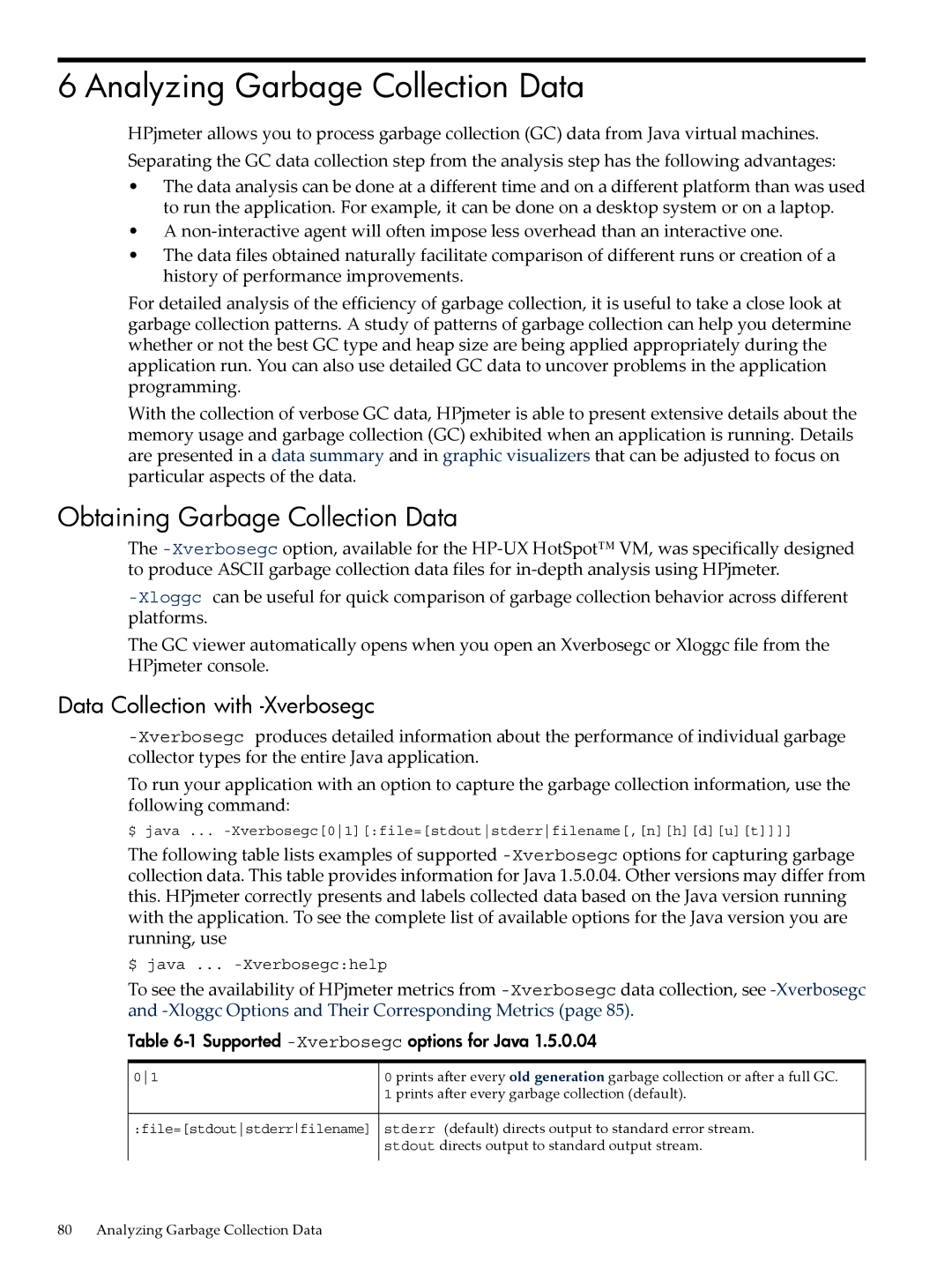 HP jmeter Software for -UX manual Analyzing Garbage Collection Data, Obtaining Garbage Collection Data 