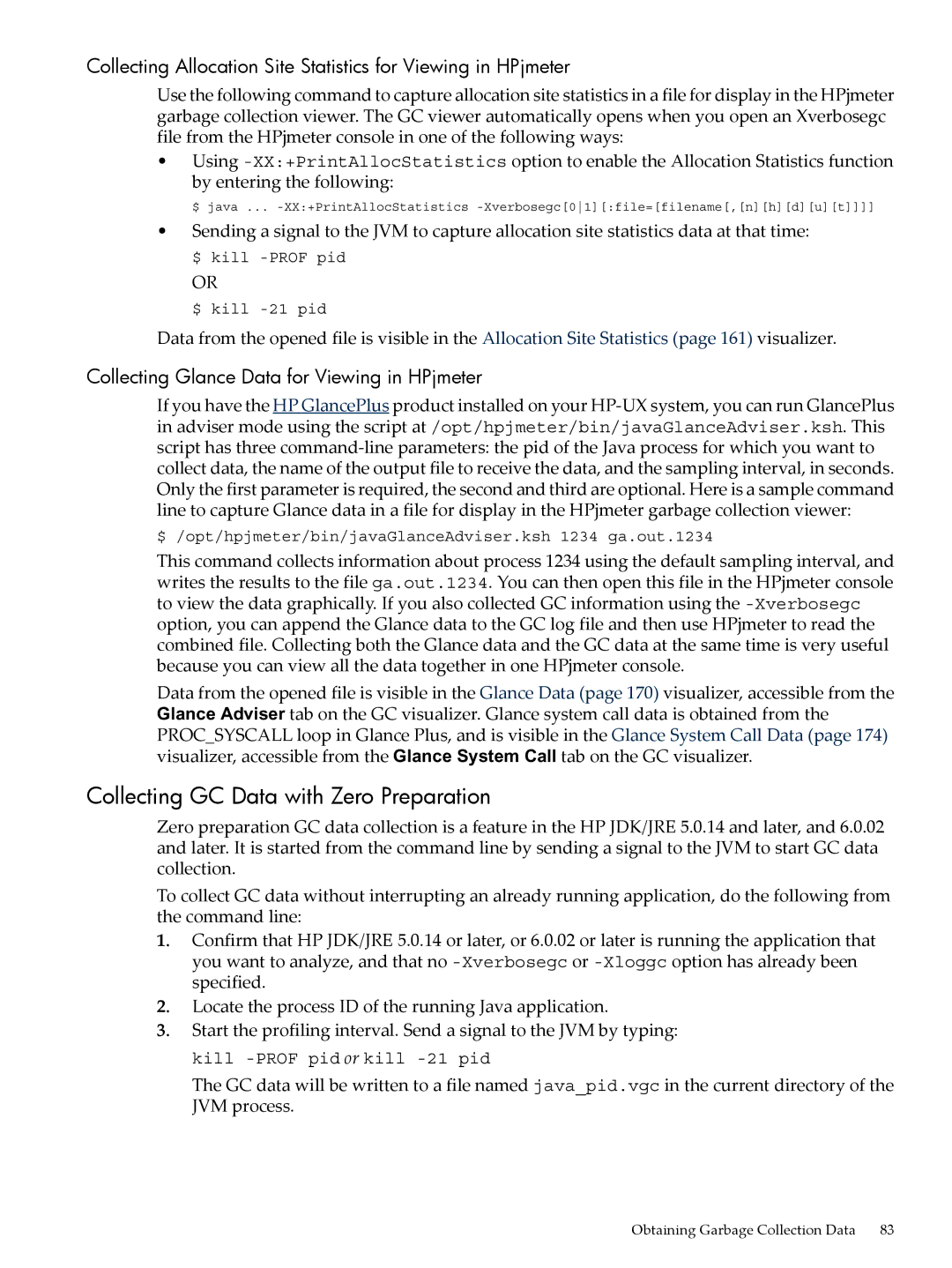 HP jmeter Software for -UX manual Collecting GC Data with Zero Preparation, Collecting Glance Data for Viewing in HPjmeter 
