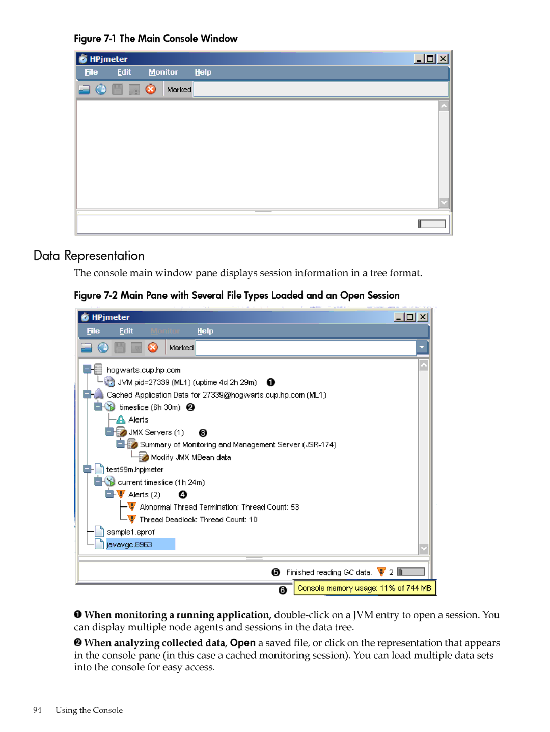 HP jmeter Software for -UX manual Data Representation, Main Console Window 