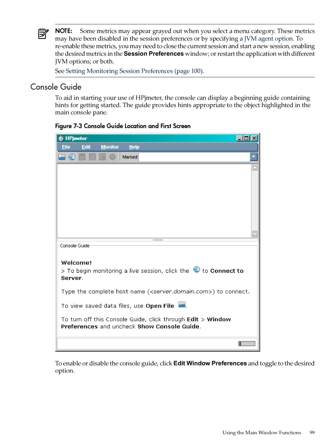 HP jmeter Software for -UX manual Console Guide Location and First Screen 