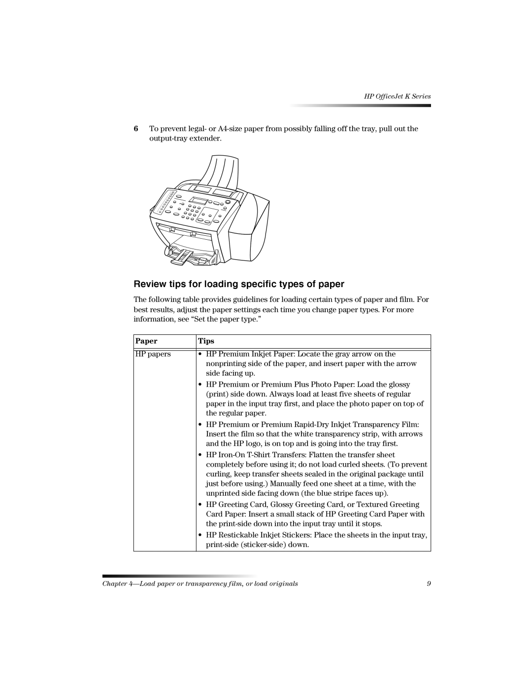 HP K manual Review tips for loading specific types of paper, Paper Tips 