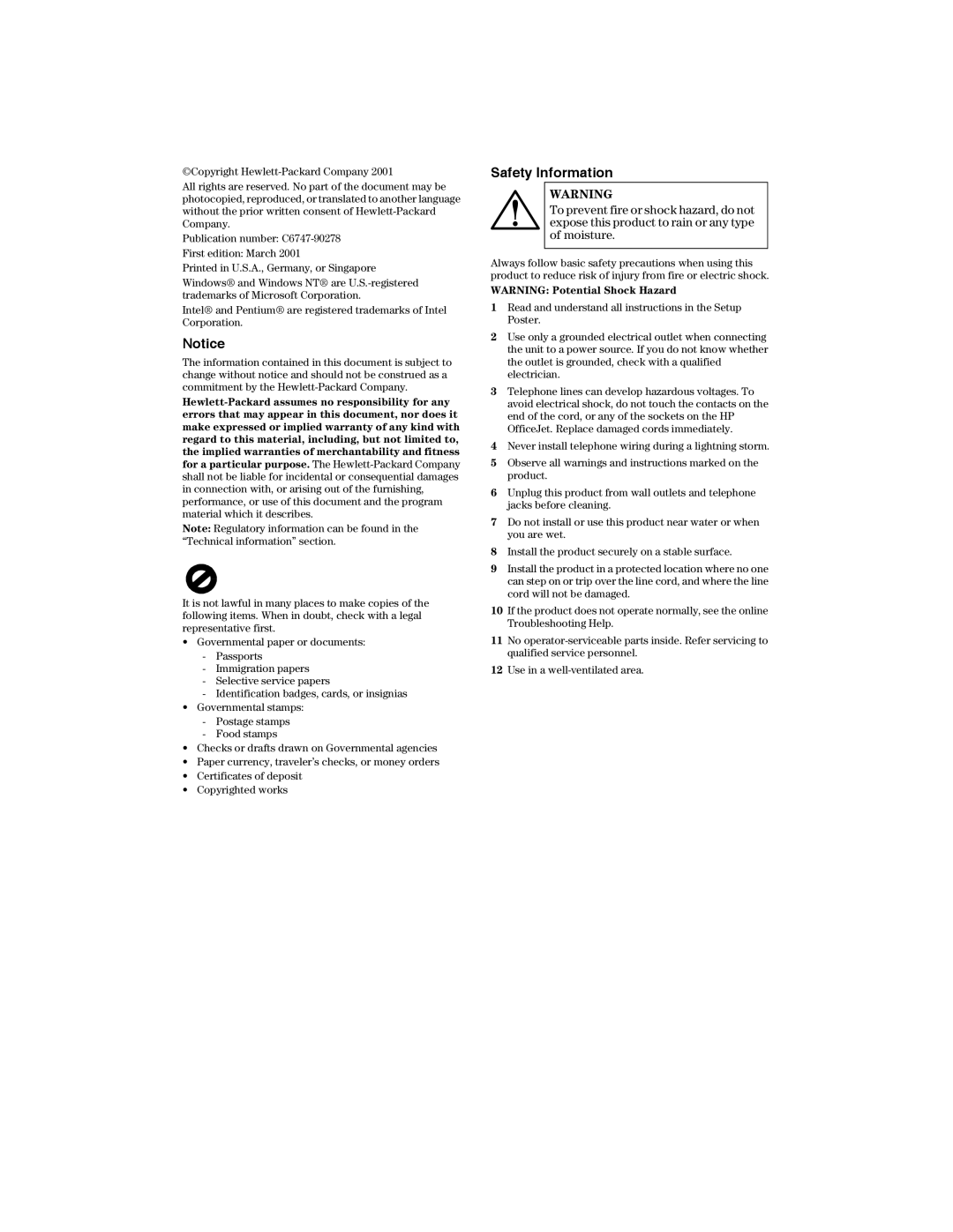 HP K manual Safety Information 