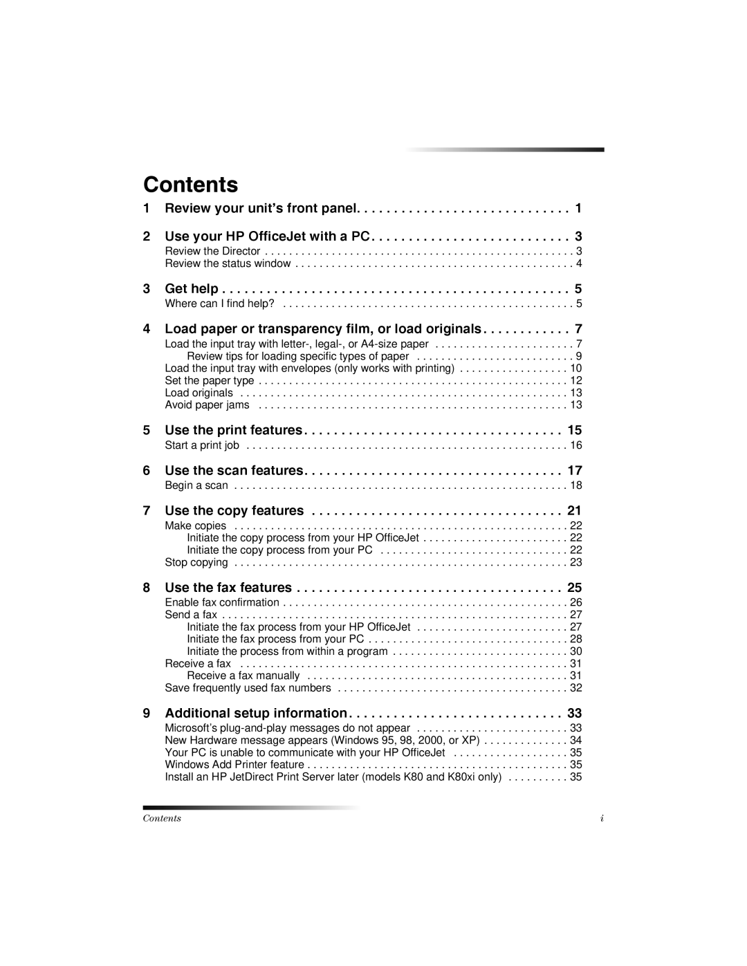 HP K manual Contents 