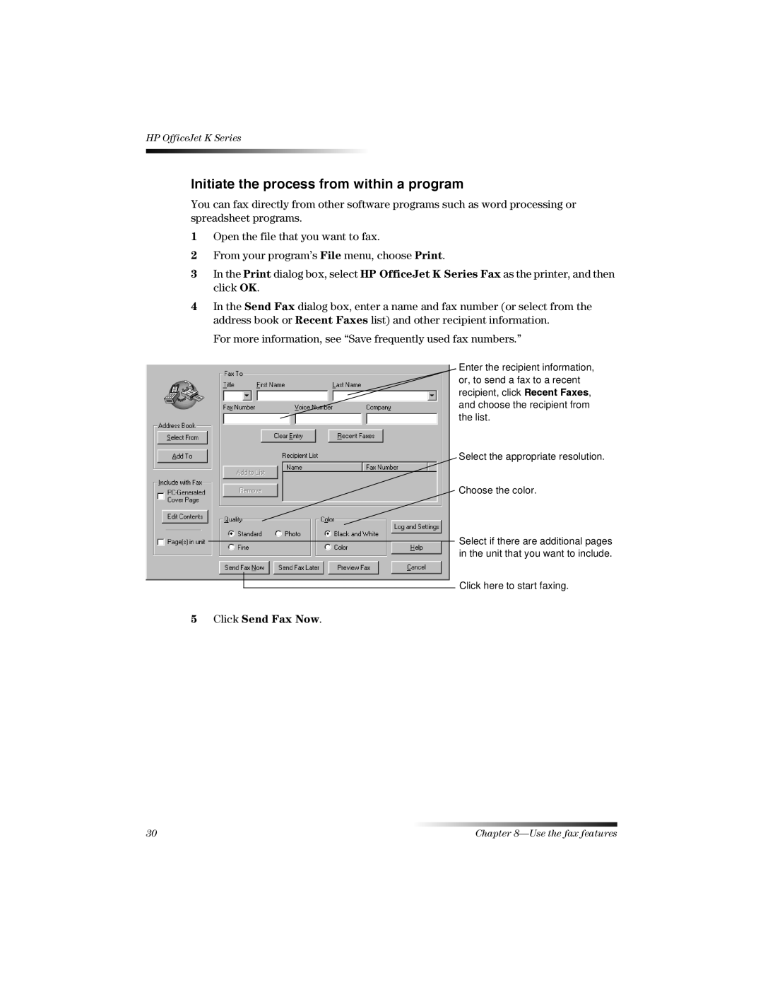 HP K manual Initiate the process from within a program 