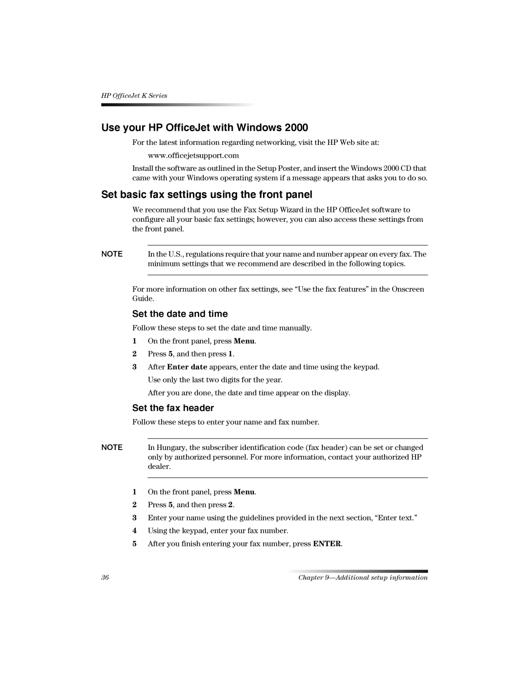 HP K manual Use your HP OfficeJet with Windows, Set basic fax settings using the front panel, Set the date and time 