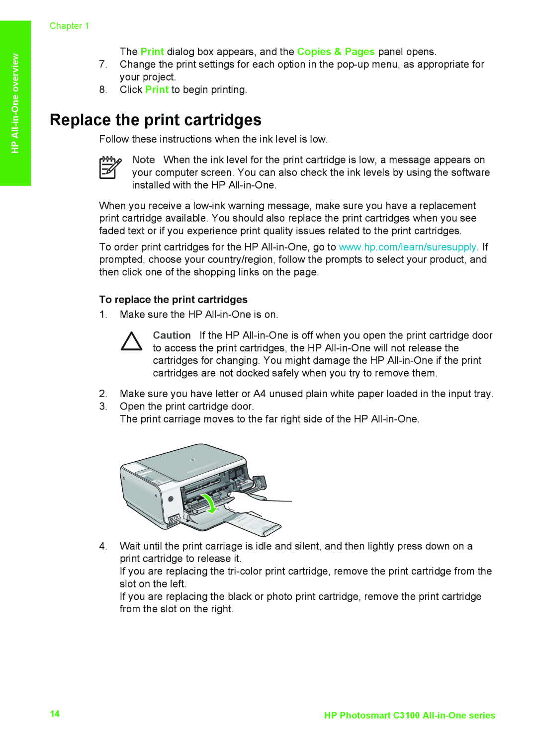 HP K510 manual Replace the print cartridges, To replace the print cartridges 