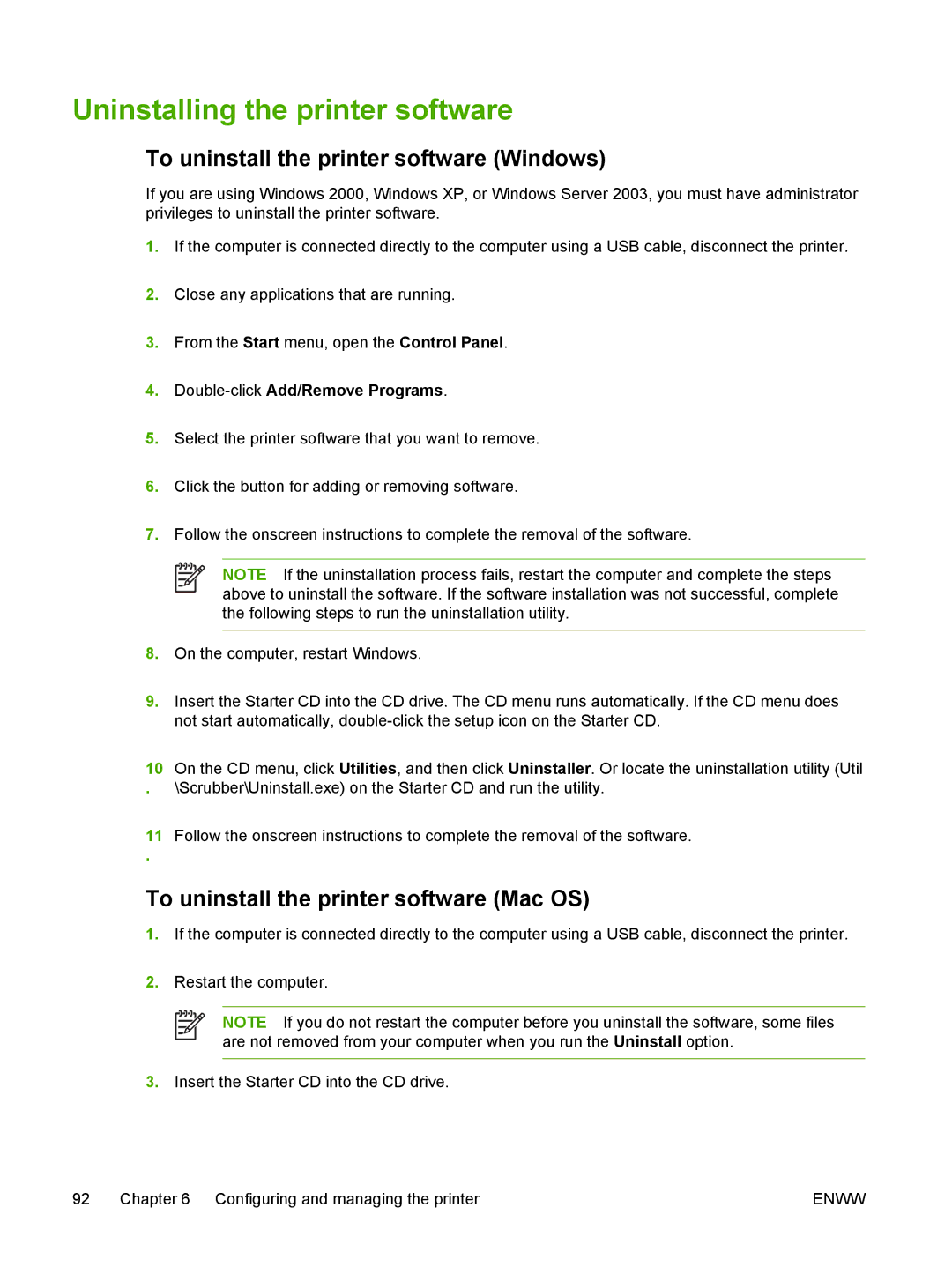 HP K550 Uninstalling the printer software, To uninstall the printer software Windows, Double-clickAdd/Remove Programs 