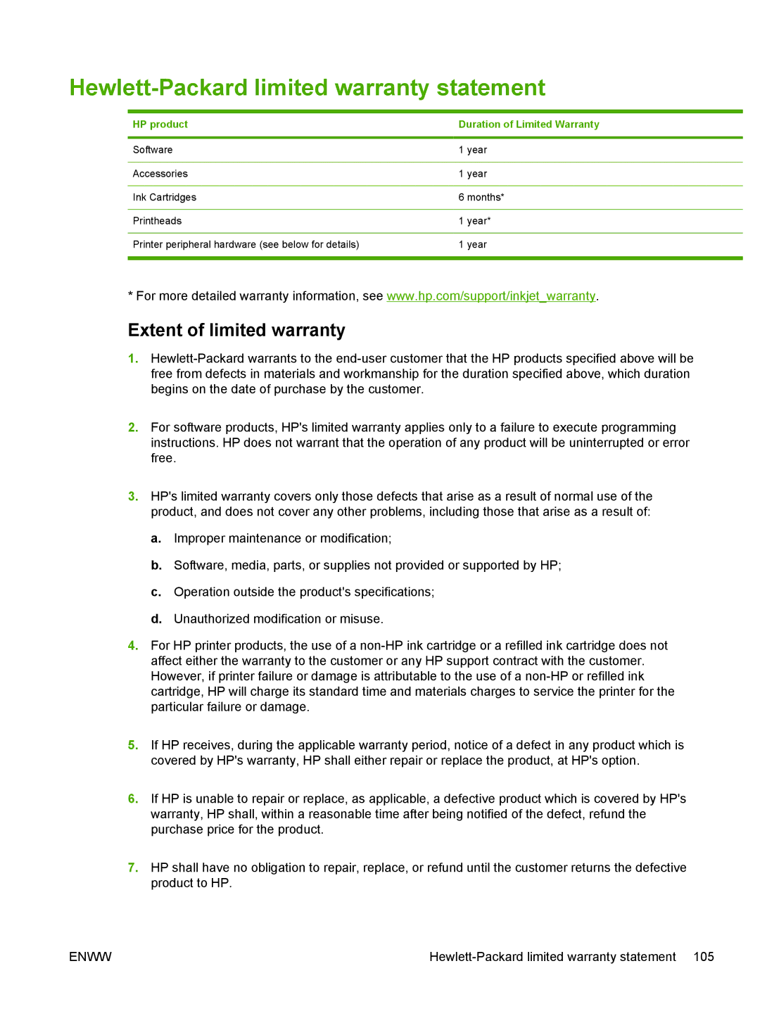 HP K550 Hewlett-Packard limited warranty statement, Extent of limited warranty, HP product Duration of Limited Warranty 