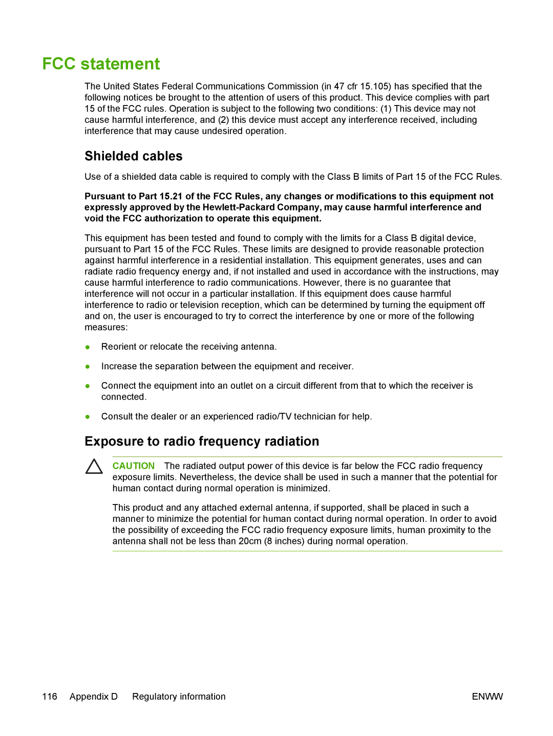 HP K550 manual FCC statement, Shielded cables, Exposure to radio frequency radiation 