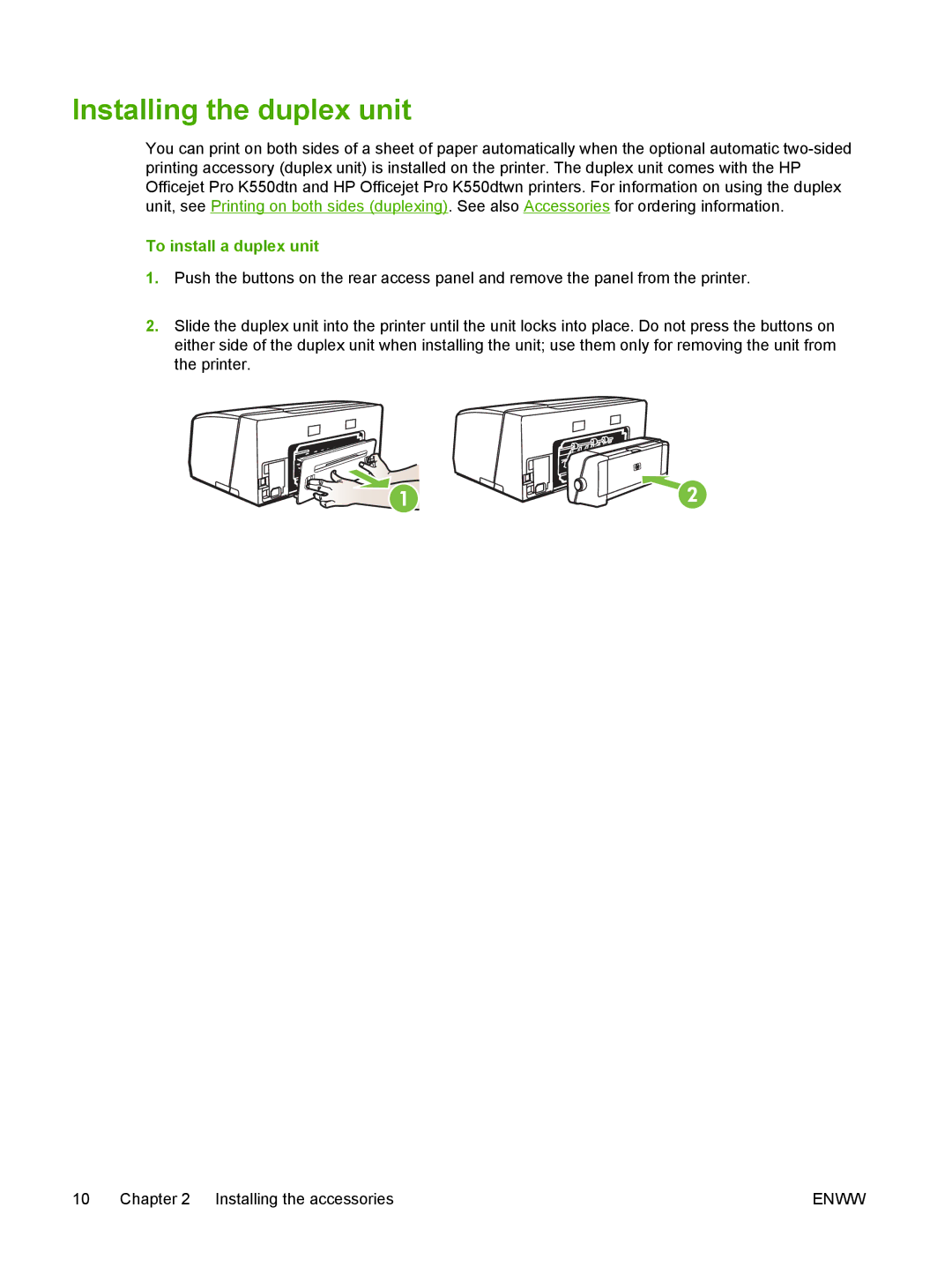 HP K550 manual Installing the duplex unit, To install a duplex unit 