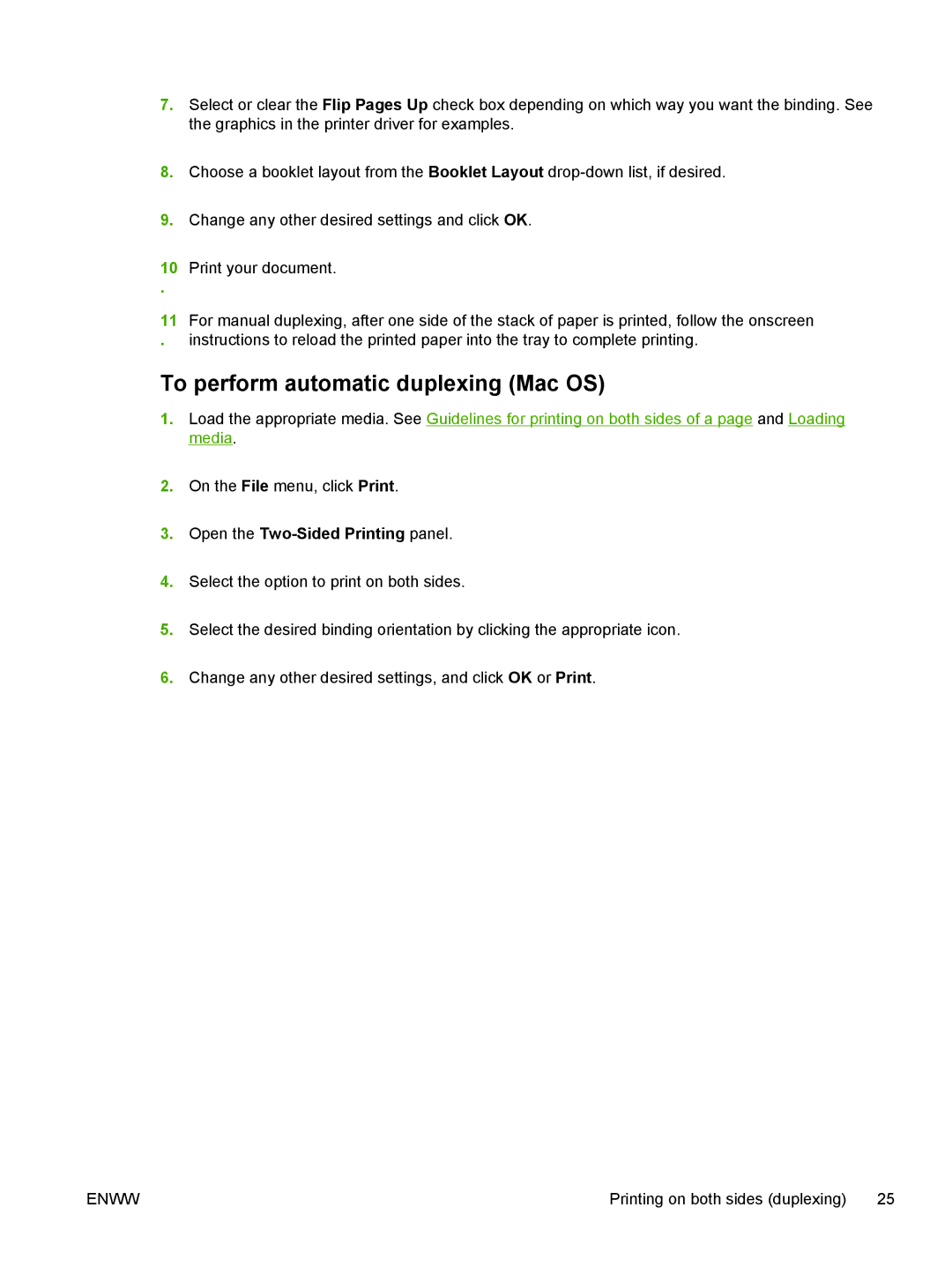 HP K550 manual To perform automatic duplexing Mac OS, Open the Two-Sided Printing panel 