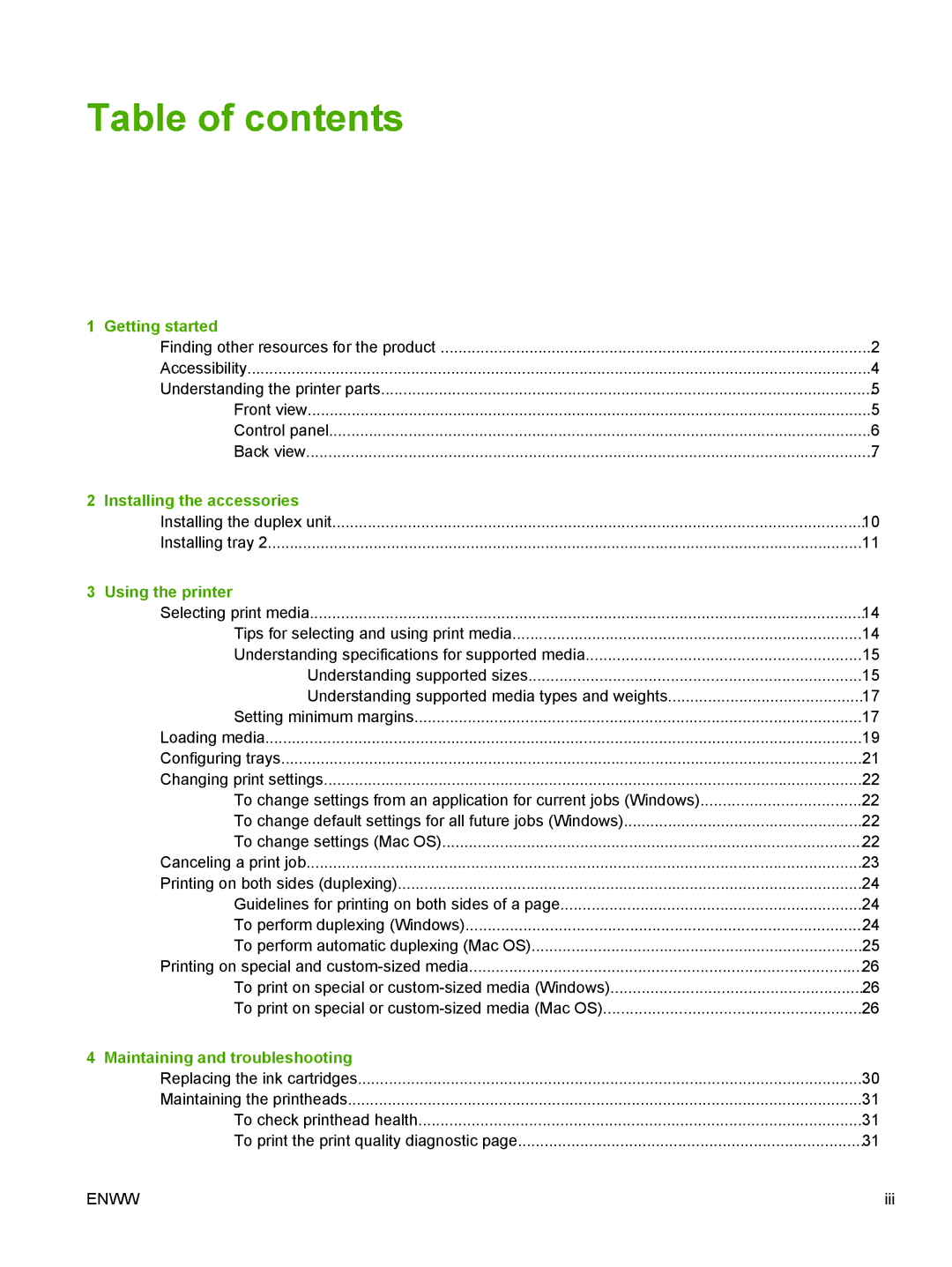 HP K550 manual Table of contents 