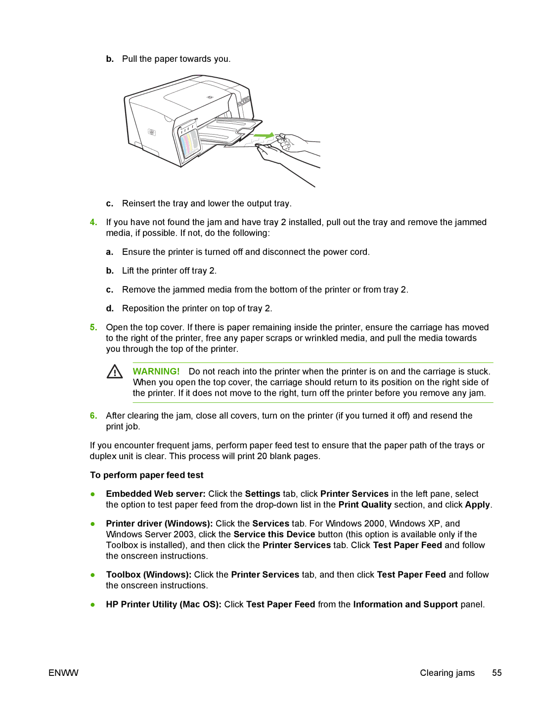 HP K550 manual To perform paper feed test 