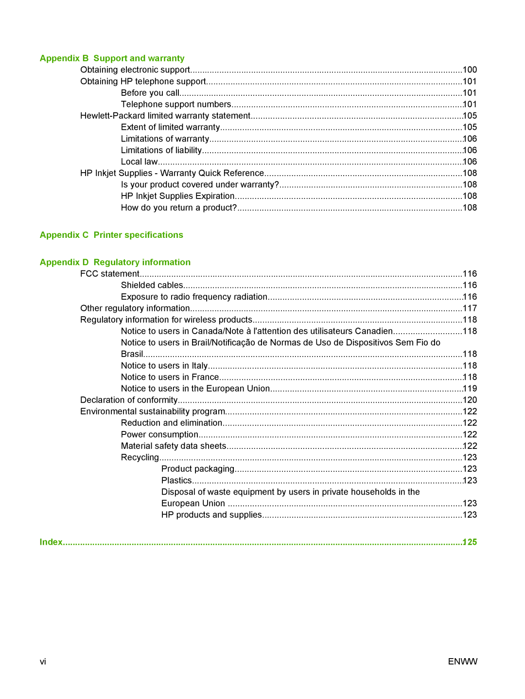 HP K550 manual Appendix B Support and warranty, 125 