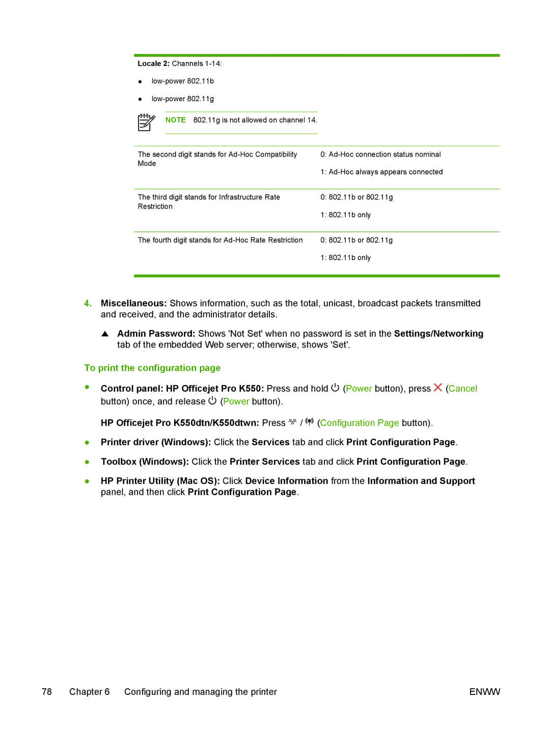 HP K550 manual To print the configuration 