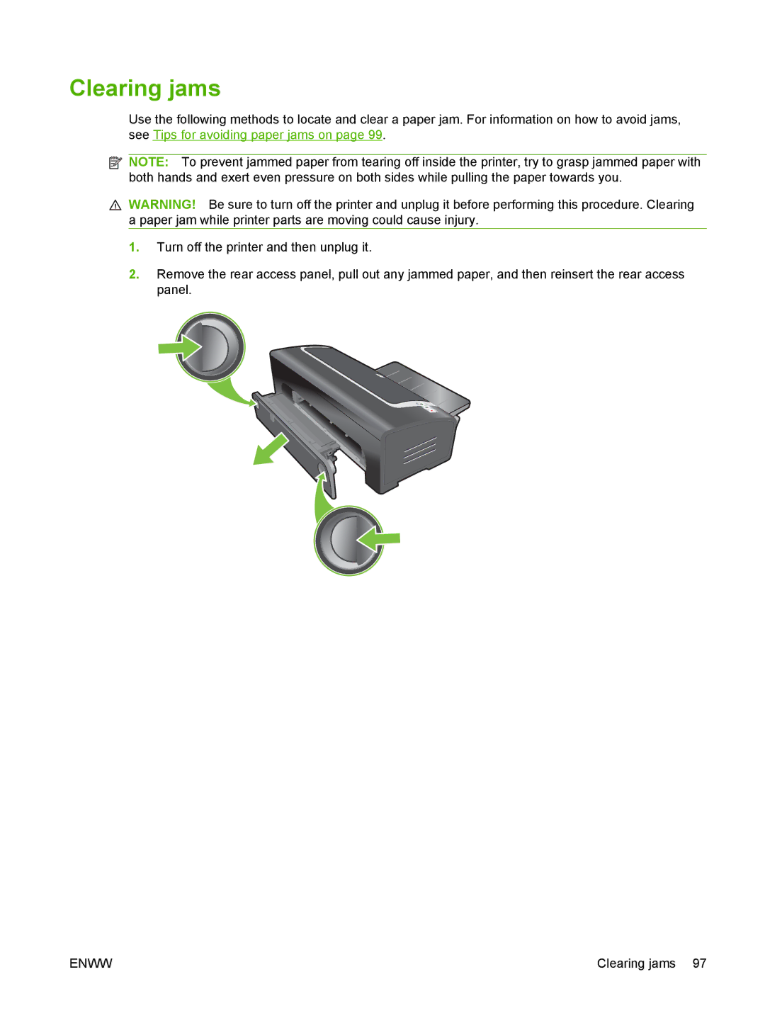 HP K7100 manual Clearing jams 