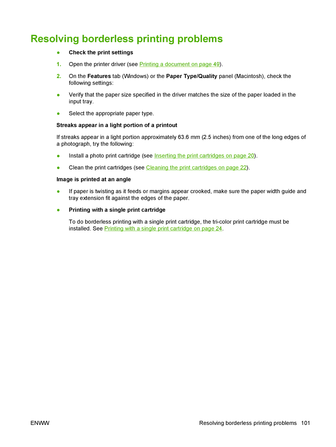 HP K7100 manual Resolving borderless printing problems, Streaks appear in a light portion of a printout 