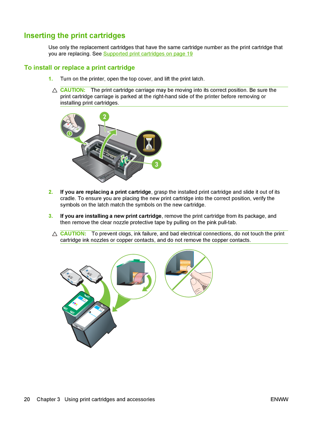 HP K7100 manual Inserting the print cartridges, To install or replace a print cartridge 