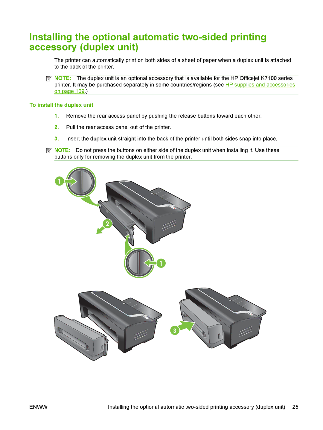 HP K7100 manual To install the duplex unit 