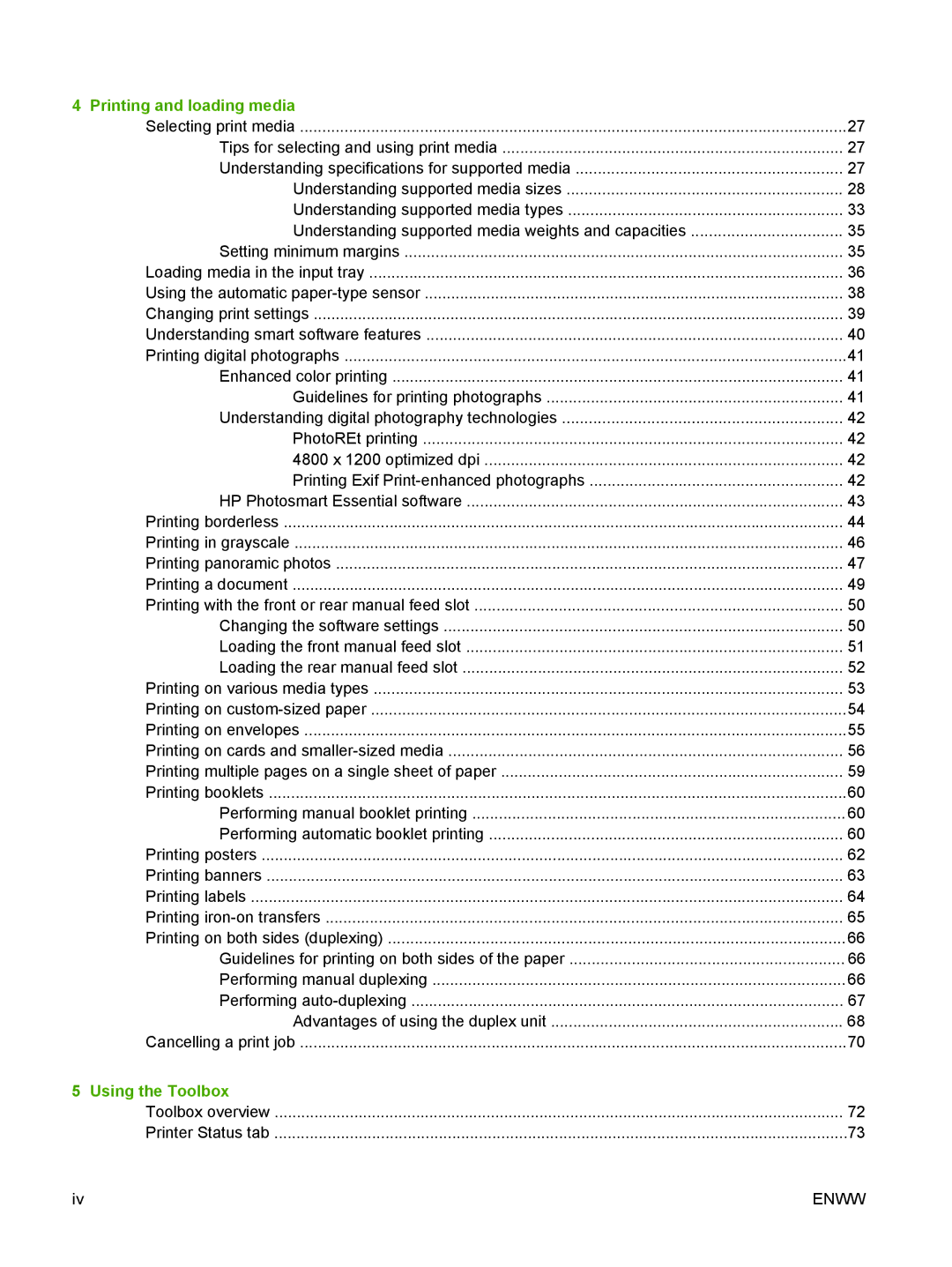 HP K7100 manual Printing and loading media, Using the Toolbox 