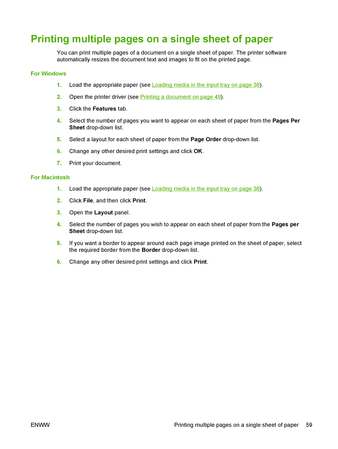 HP K7100 manual Printing multiple pages on a single sheet of paper, For Windows 