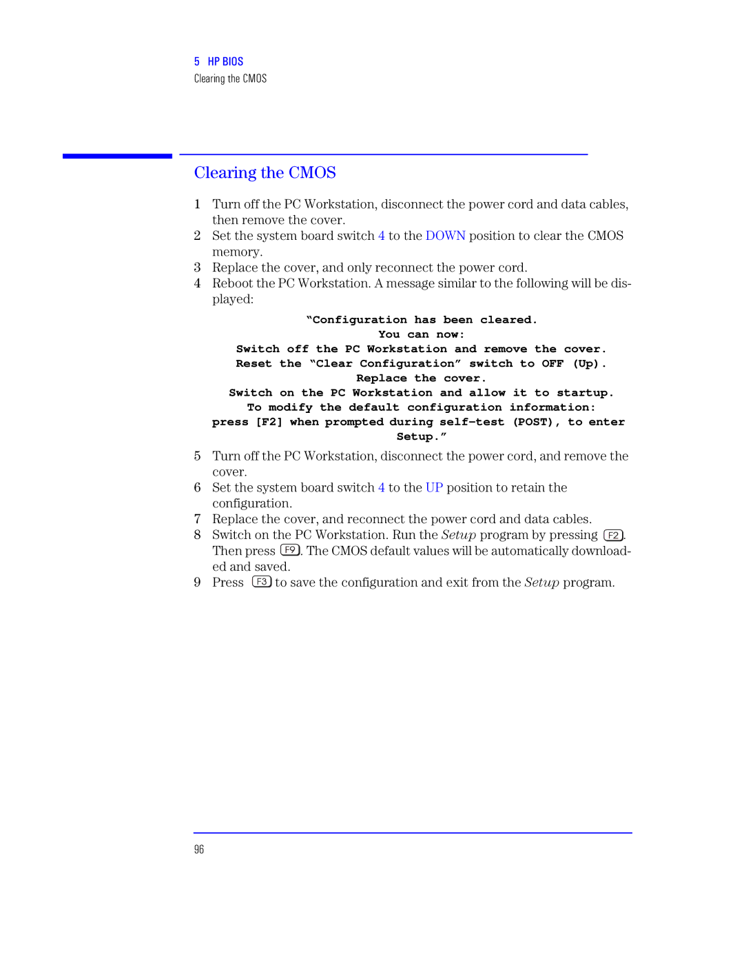 HP KAYAK XU800 manual Clearing the Cmos 