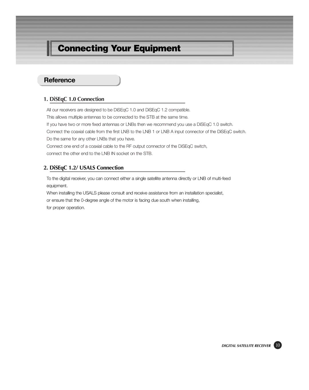 HP KSC-570 manual Reference, DiSEqC 1.0 Connection, DiSEqC 1.2/ Usals Connection 