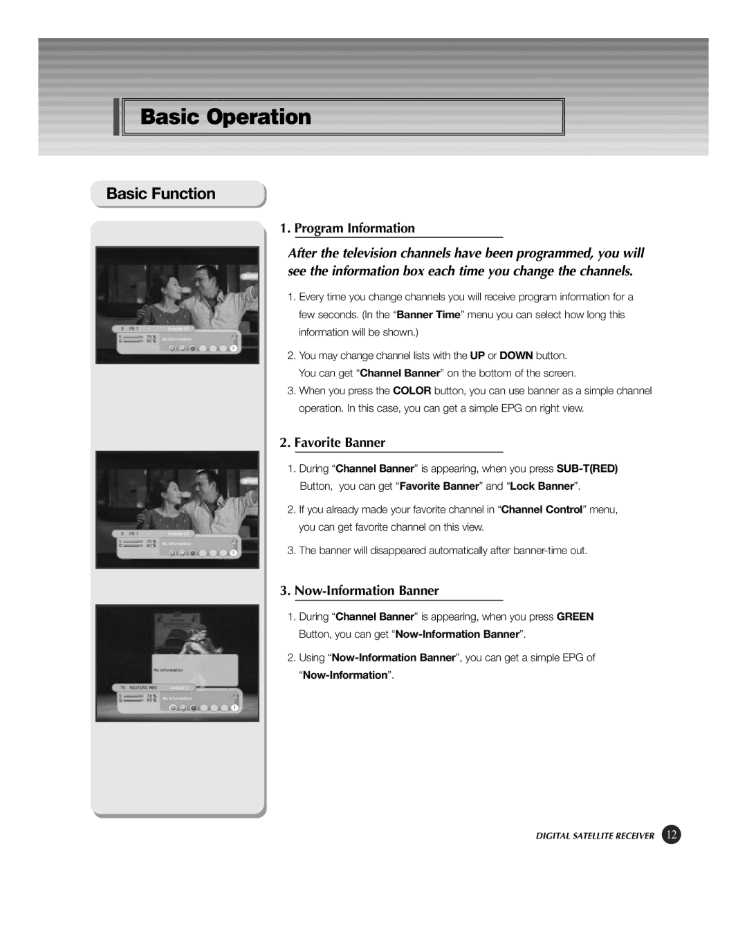 HP KSC-570 manual Basic Operation, Basic Function, Program Information, Favorite Banner, Now-Information Banner 