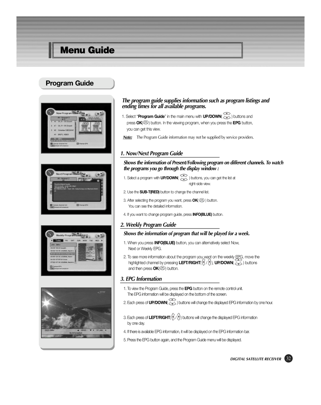 HP KSC-570 manual Now/Next Program Guide, Weekly Program Guide, EPG Information 