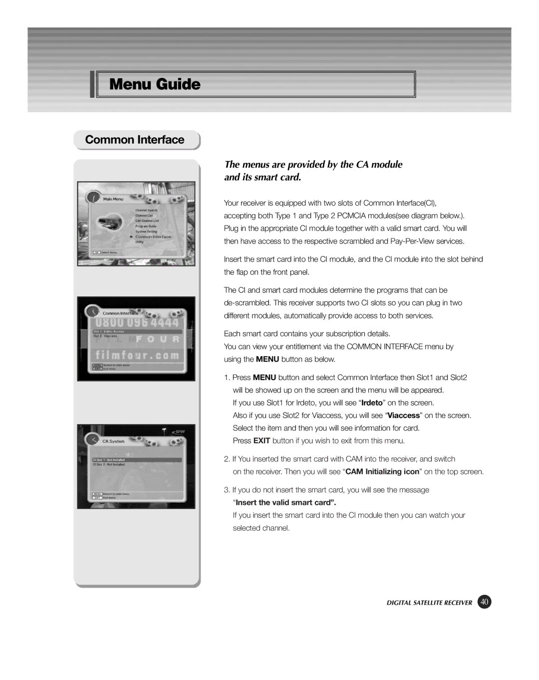 HP KSC-570 manual Common Interface, Menus are provided by the CA module and its smart card 