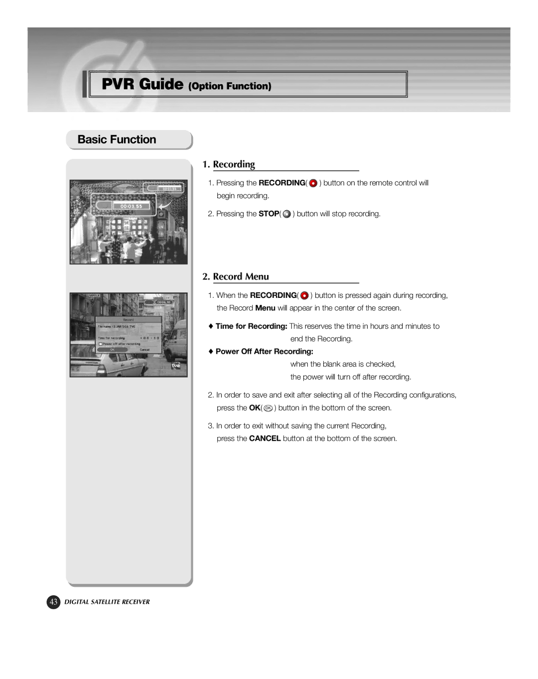 HP KSC-570 manual Record Menu, Power Off After Recording 