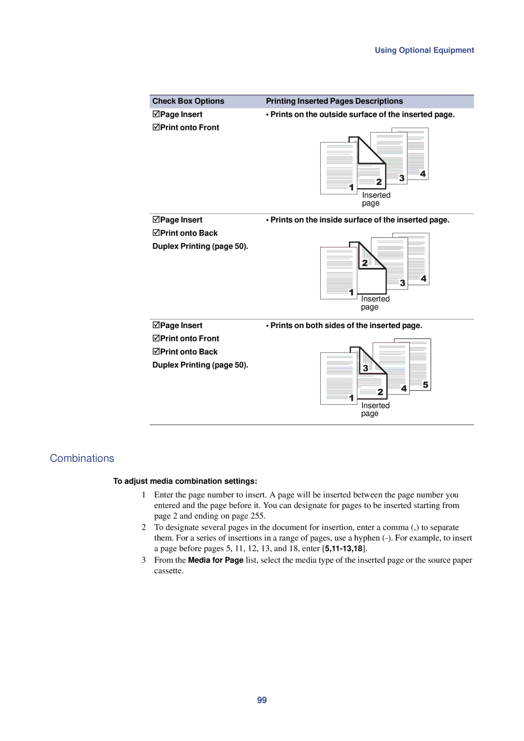 HP Kyocera Extended Driver manual Combinations, To adjust media combination settings 