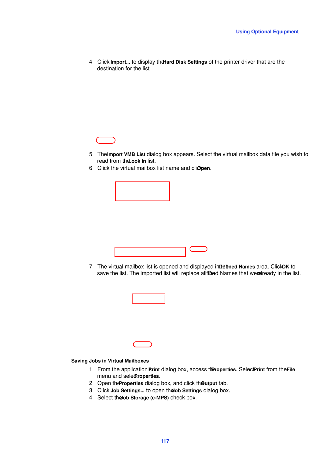 HP Kyocera Extended Driver manual 117, Saving Jobs in Virtual Mailboxes 