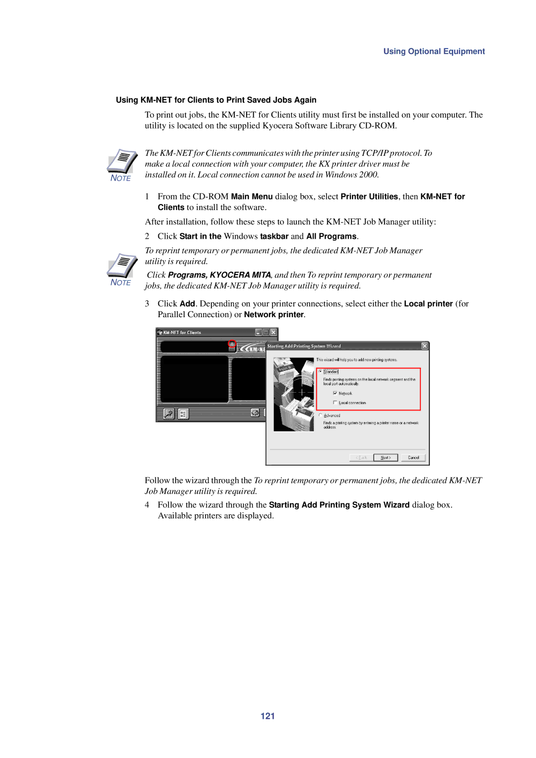 HP Kyocera Extended Driver manual Installed on it. Local connection cannot be used in Windows, 121 