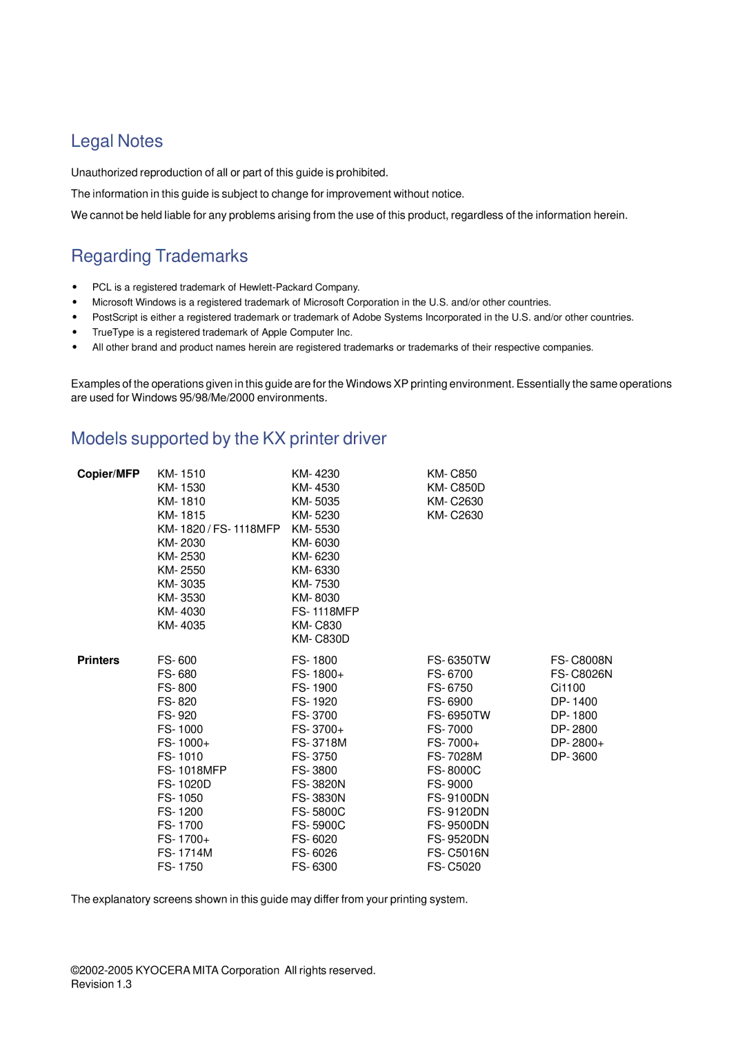 HP Kyocera Extended Driver manual Copier/MFP KM, Printers 