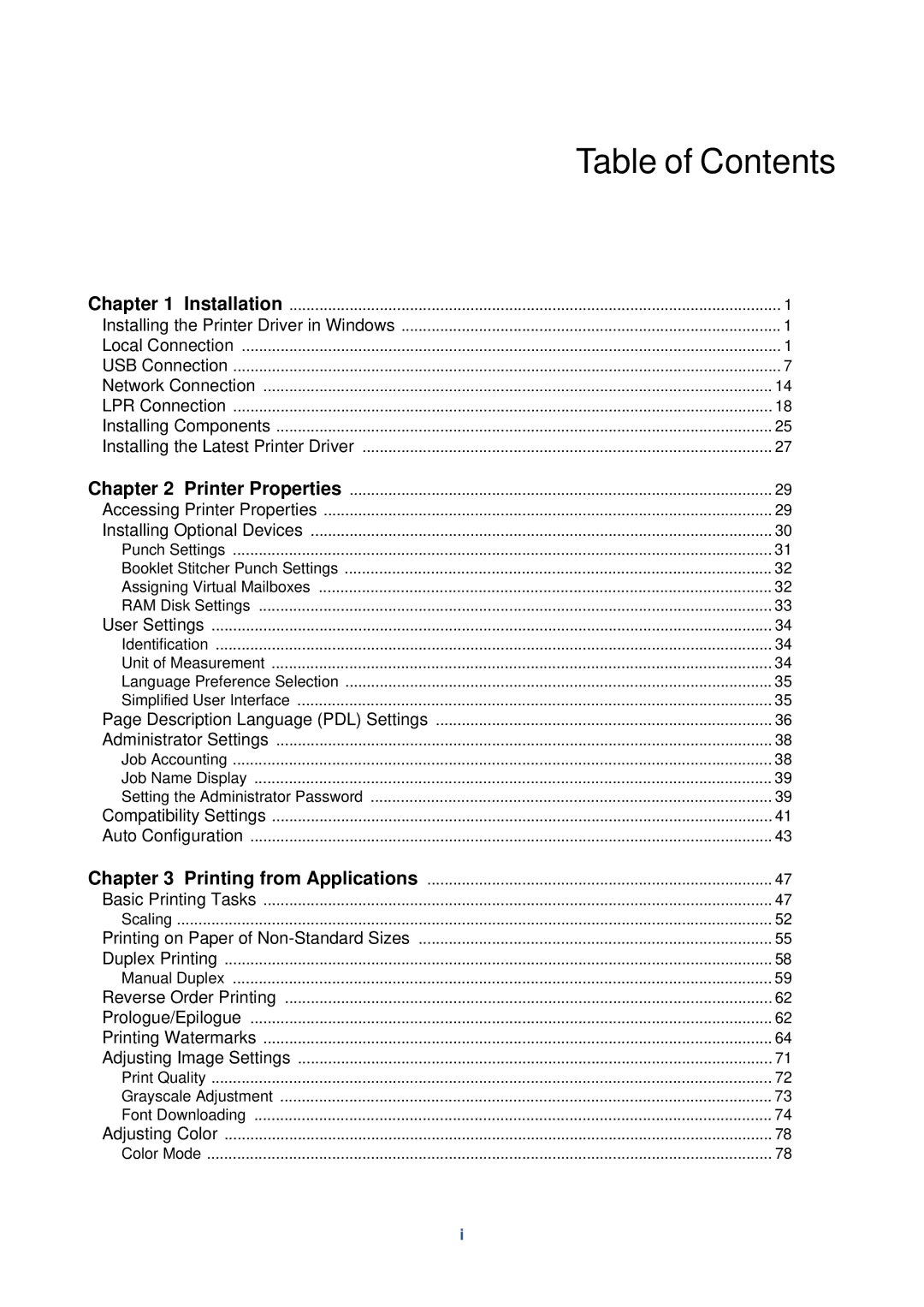 HP Kyocera Extended Driver manual Table of Contents 