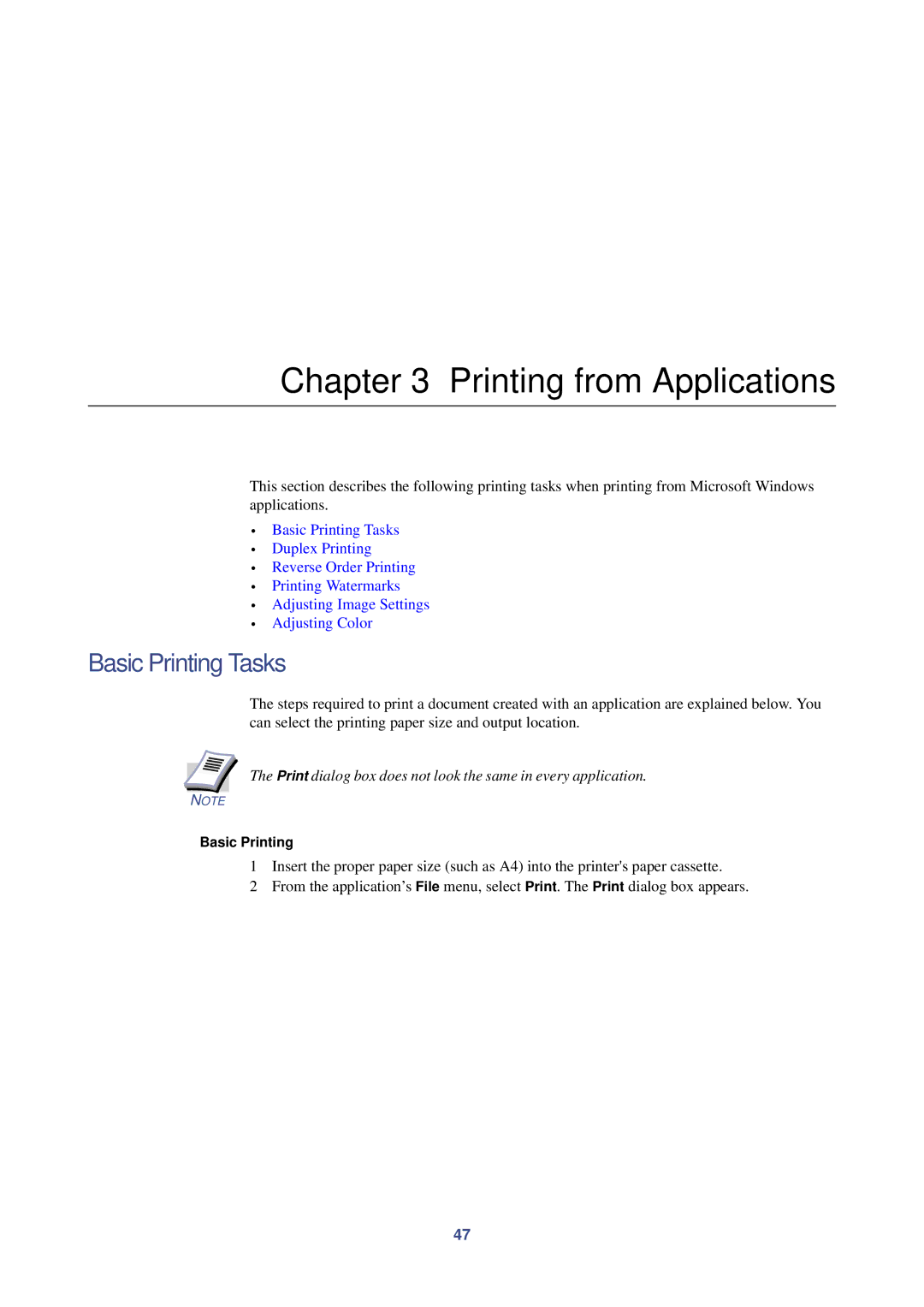 HP Kyocera Extended Driver manual Basic Printing Tasks 