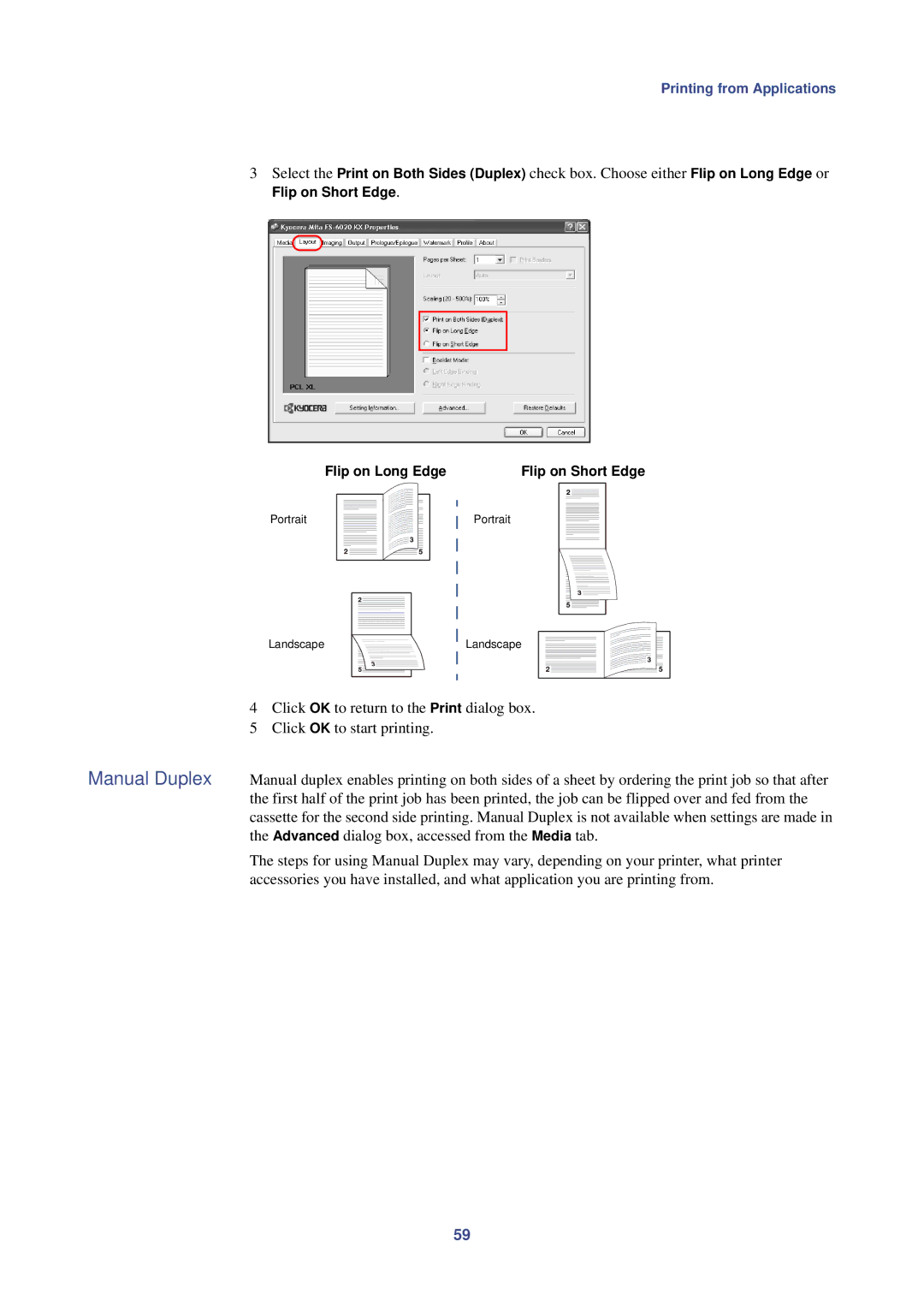 HP Kyocera Extended Driver manual Manual Duplex, Flip on Long Edge Flip on Short Edge Portrait 