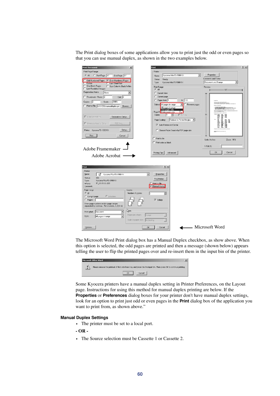 HP Kyocera Extended Driver manual Manual Duplex Settings 