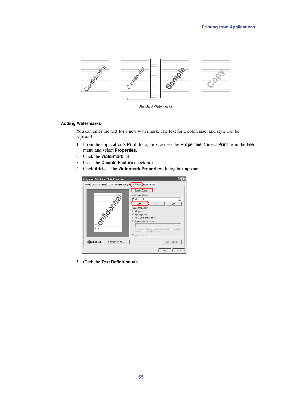 HP Kyocera Extended Driver manual Adding Watermarks 