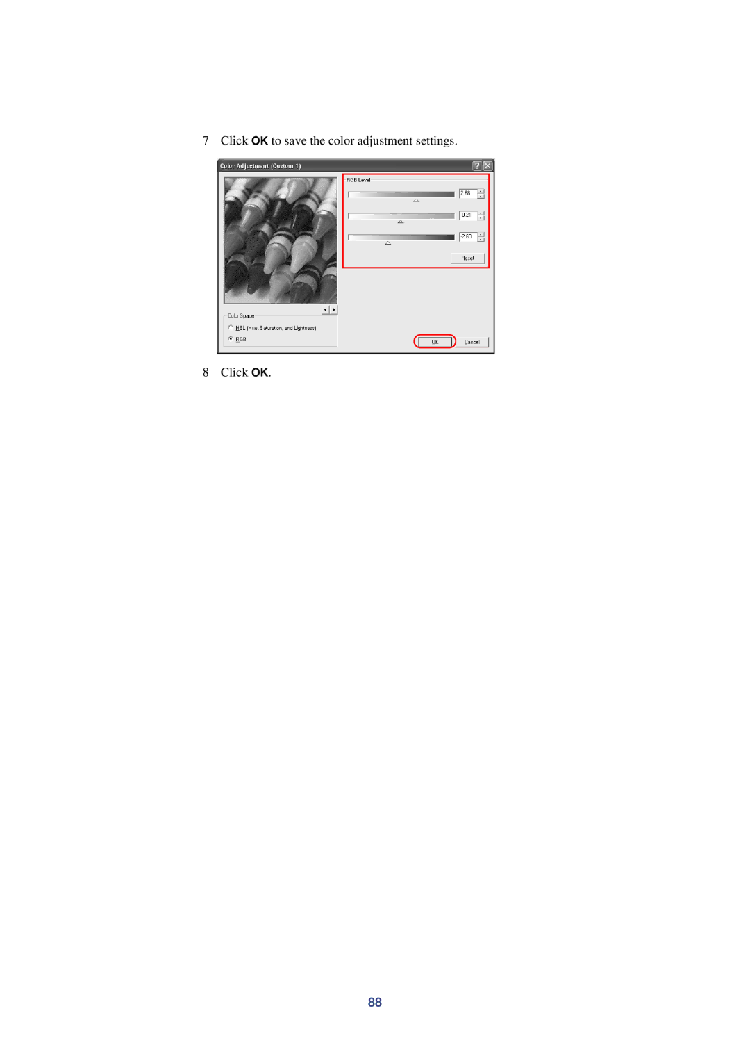 HP Kyocera Extended Driver manual Click OK to save the color adjustment settings 