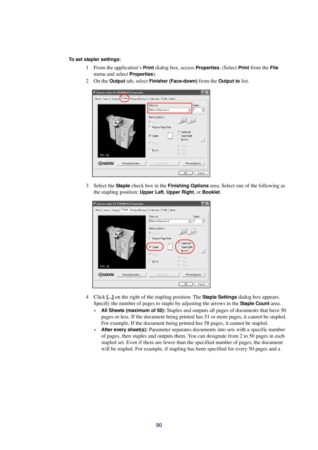 HP Kyocera Extended Driver manual To set stapler settings 