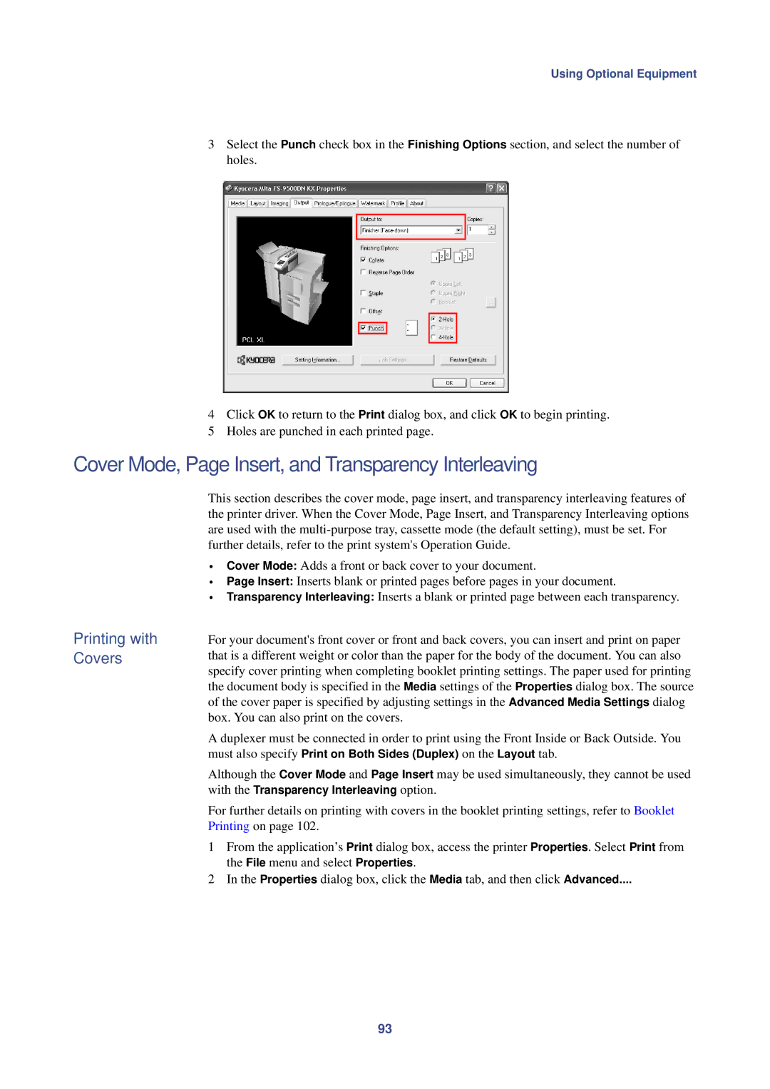 HP Kyocera Extended Driver manual Cover Mode, Page Insert, and Transparency Interleaving, Printing with Covers 