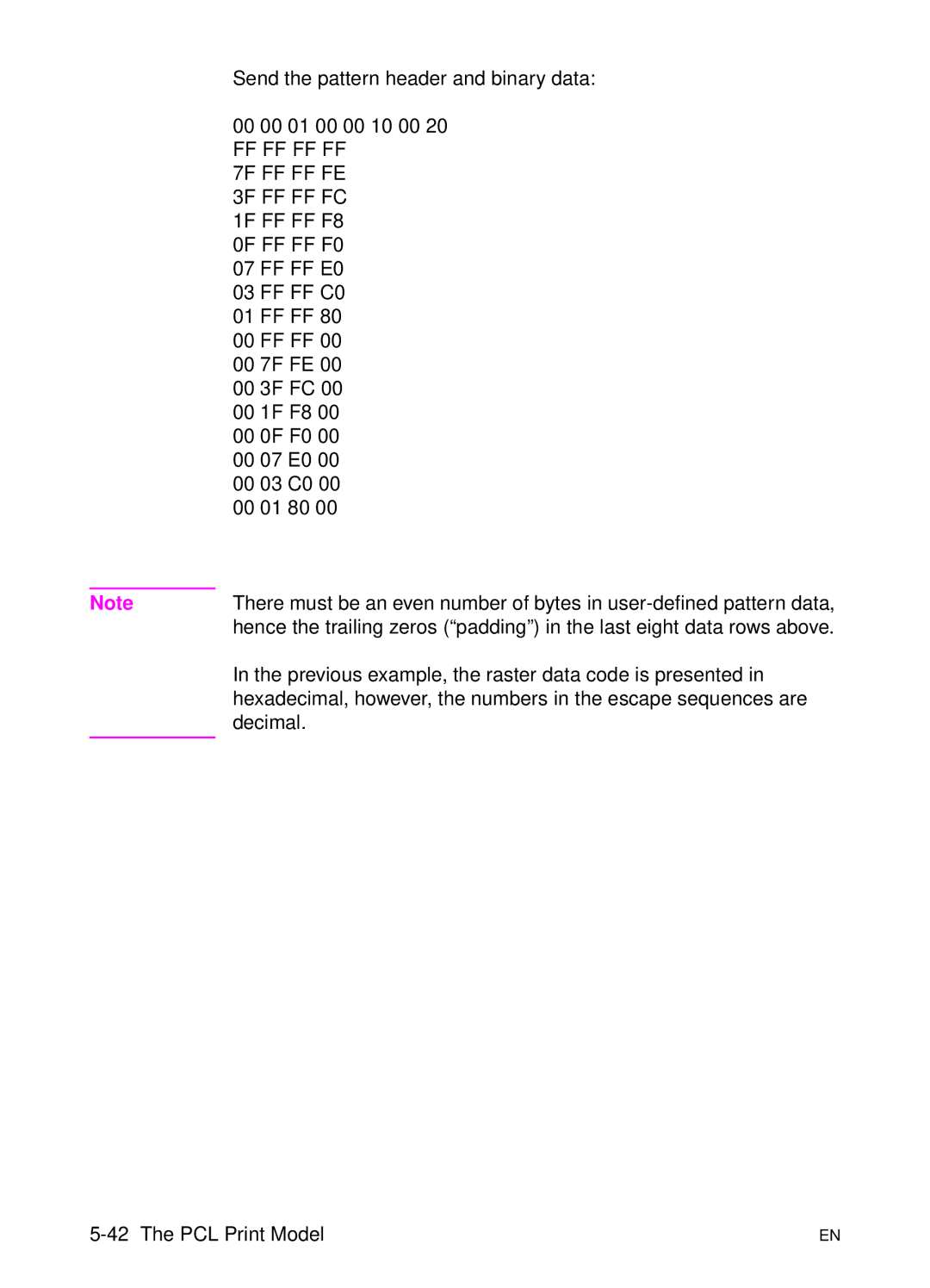 HP L 5 manual Previous example, the raster data code is presented 