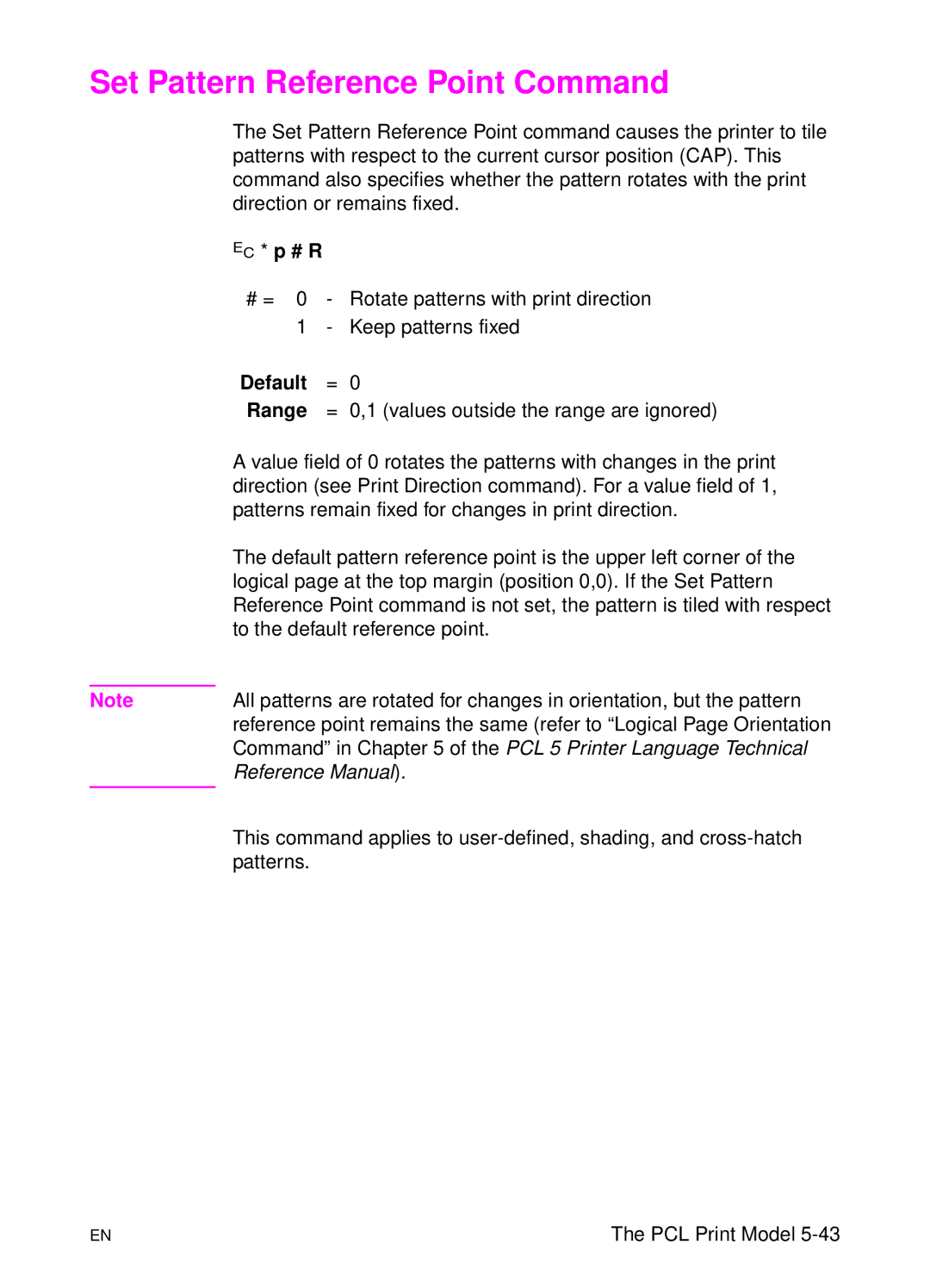 HP L 5 manual Set Pattern Reference Point Command, ? * p # R 