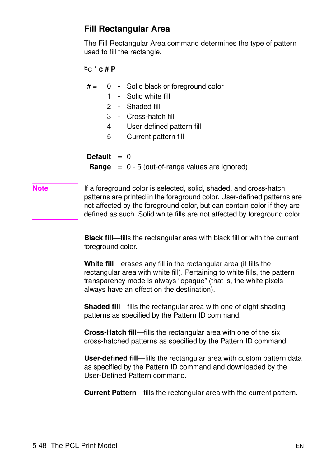 HP L 5 manual Fill Rectangular Area, ? * c # P 