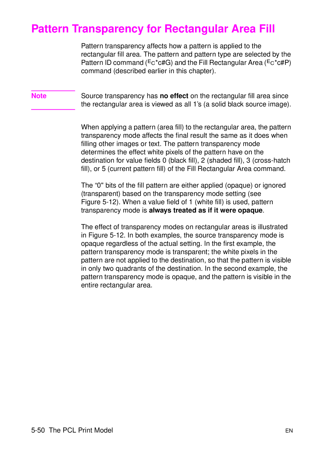 HP L 5 manual Pattern Transparency for Rectangular Area Fill 