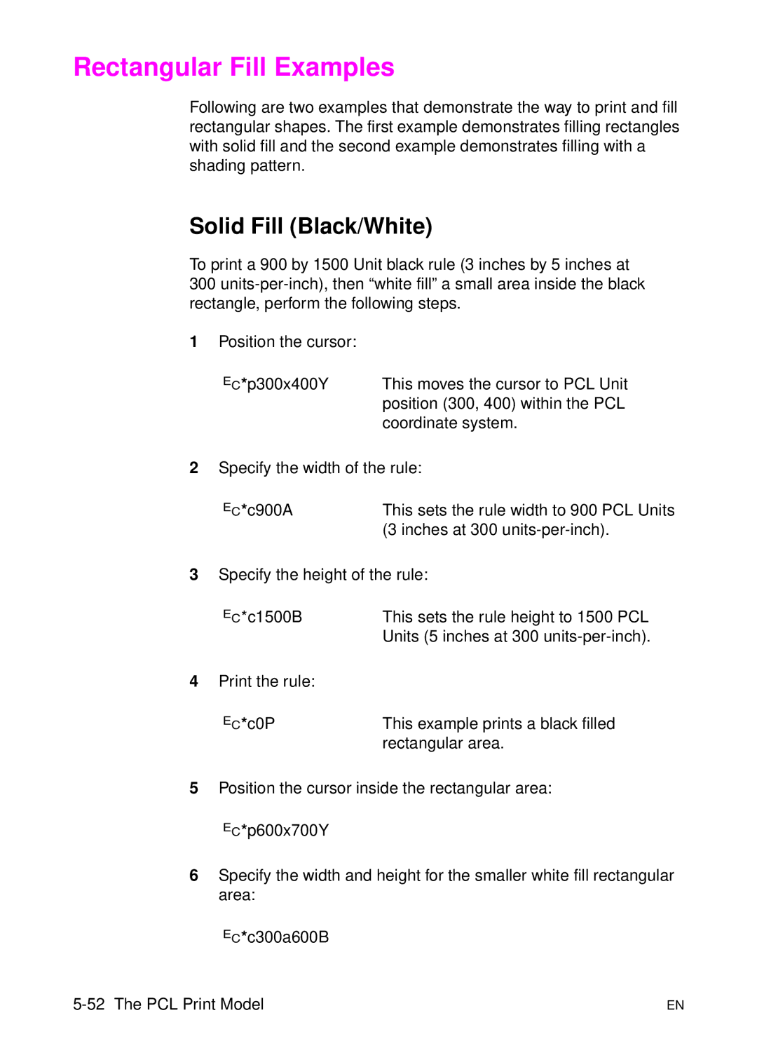 HP L 5 manual Rectangular Fill Examples, Solid Fill Black/White 