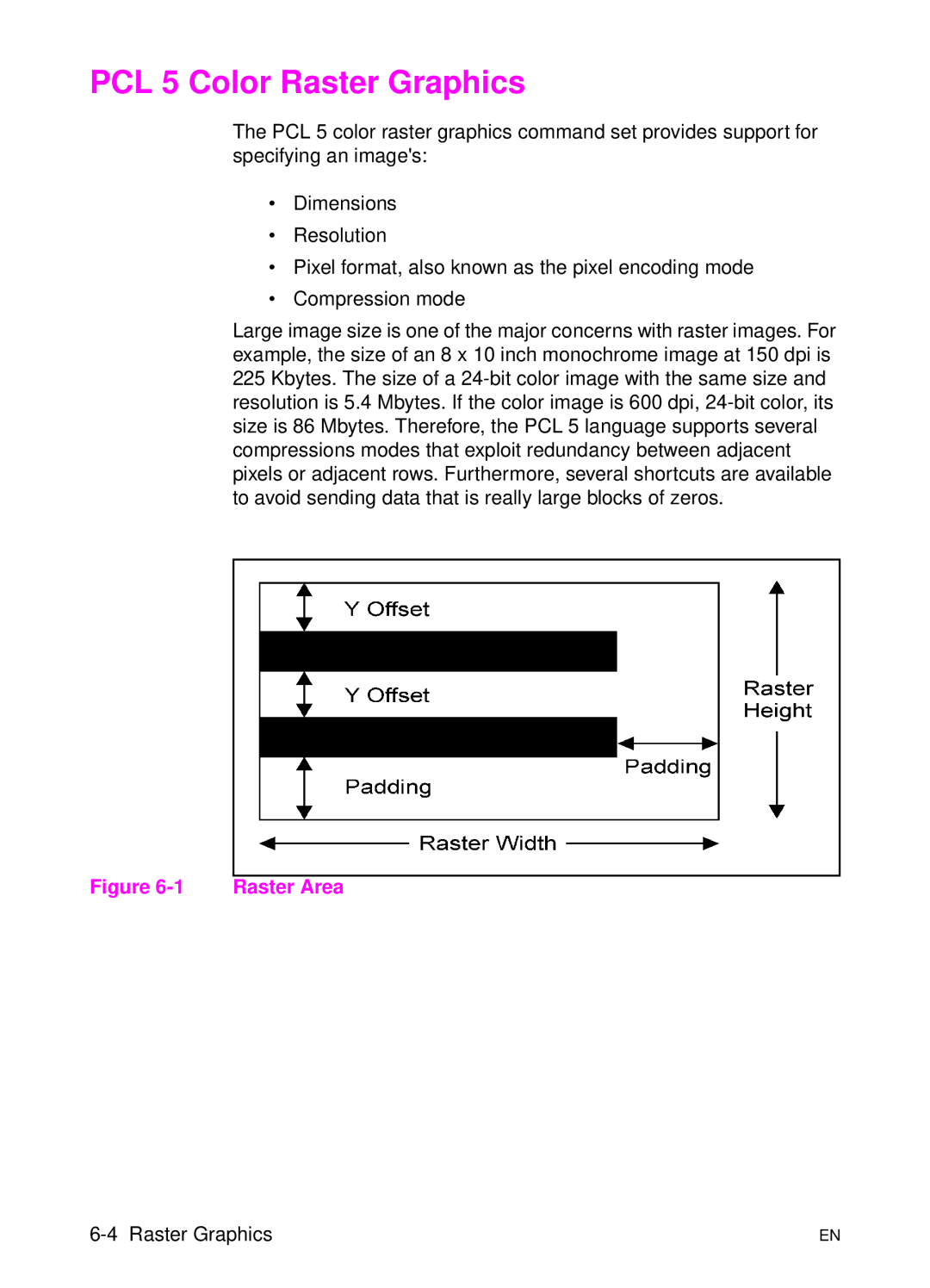 HP manual PCL 5 Color Raster Graphics, Raster Area 