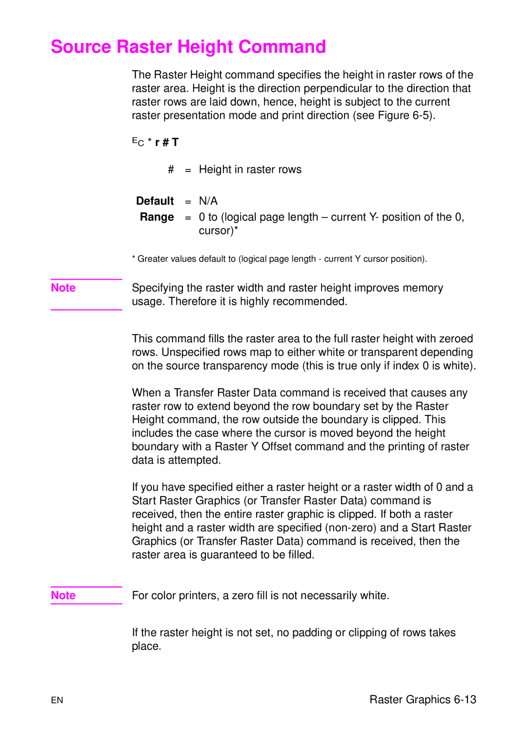 HP L 5 manual Source Raster Height Command, ? * r # T 